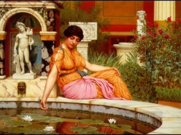 John William Godward Painting - Lily Pond 1901 Neoclassicist lady John William Godward